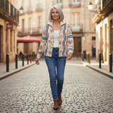Sabine | Gilet avec motif de roses - porté en extérieur