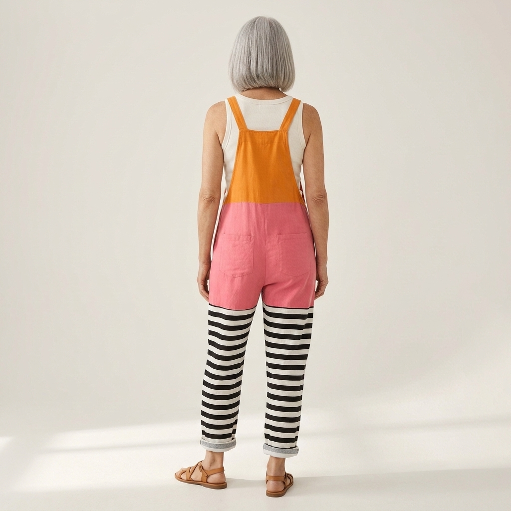 Odile - salopette imprimée à jambes larges, portée avec un haut uni