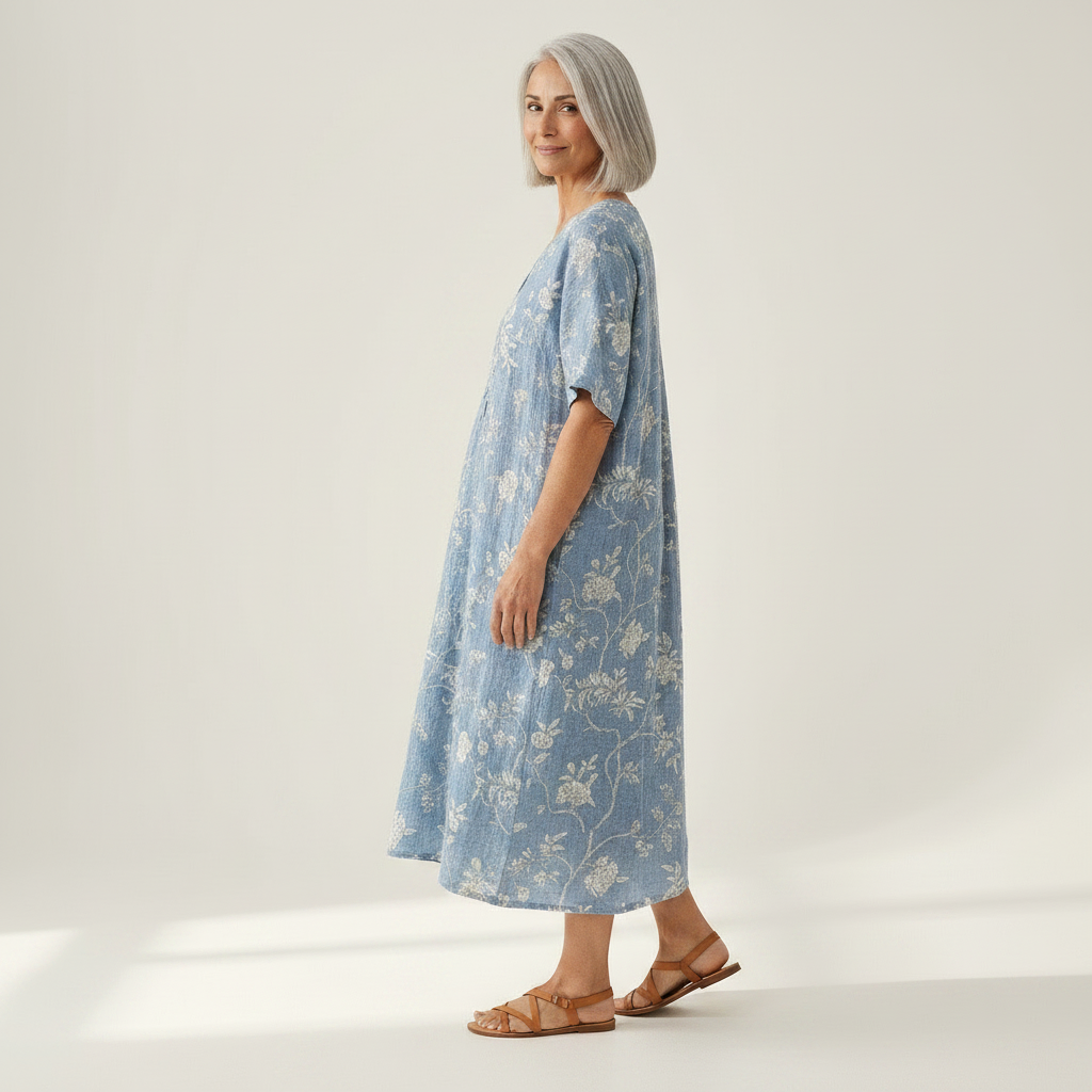 Claudine - robe d’été imprimée pour femme, portée en tenue d’été