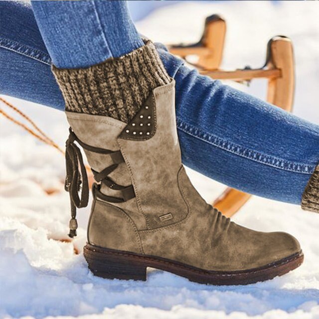 Juliana Bottes de Neige Femme – Bottes Mi-Hautes d’Hiver en Cuir PU Résistant & Semelle Robuste