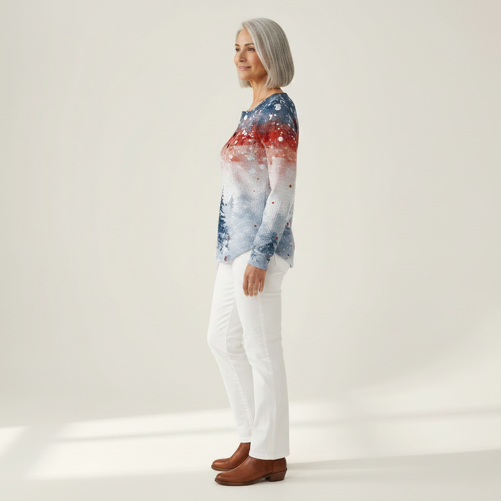 Alix - Pull de Noël bleu clair à sapin - détail du tissu