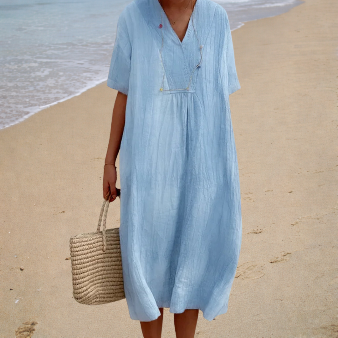 Charlotte - robe longue d’été pour femme, col en V et manches courtes - vue 2