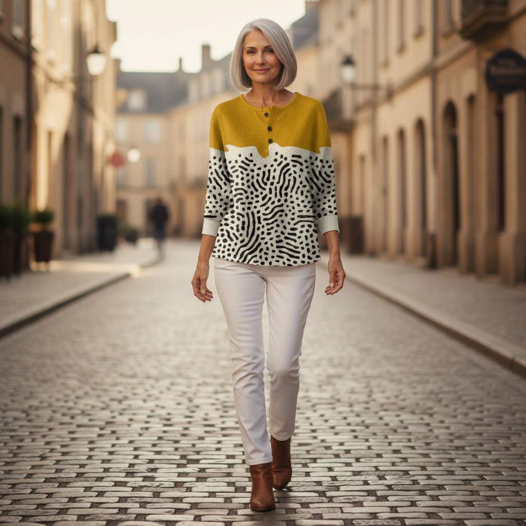 Liv - Pull jaune moutarde à pois - autre angle
