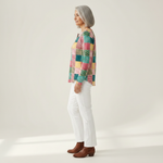 Agnes - Pull patchwork rose et turquoise - détail du tissu