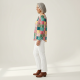 Agnes - Pull patchwork rose et turquoise - détail du tissu
