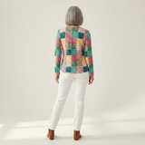 Agnes - Pull patchwork rose et turquoise - autre vue