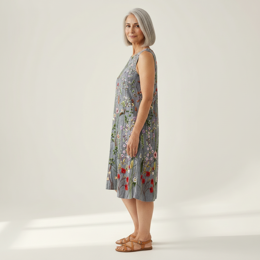 Cécile - robe fluide et confortable pour femme, portée en tenue d’été