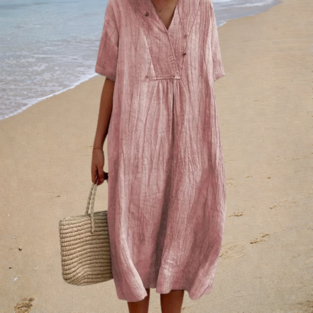 Charlotte - robe longue d’été pour femme, col en V et manches courtes - vue 4