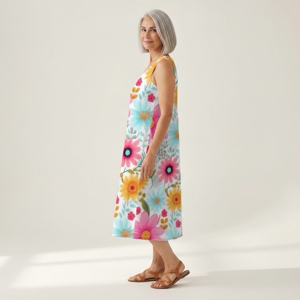 Emmanuelle - robe fluide et confortable pour femme, portée en tenue d’été