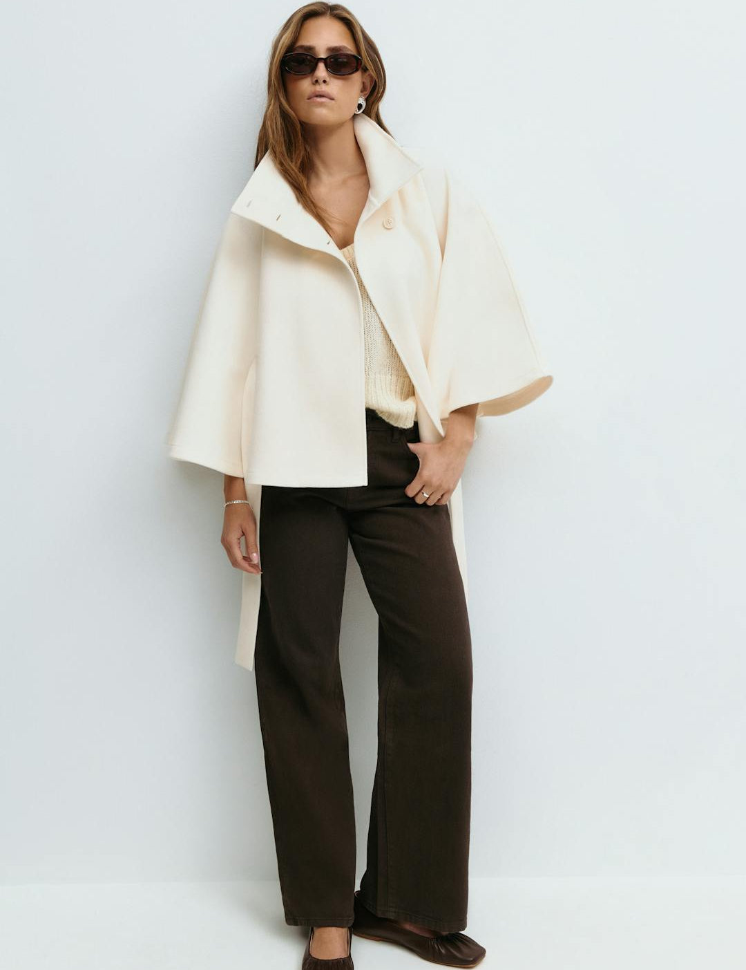 Ivanna Manteau Laine Femme – Col Haut Élégant avec Ceinture Amovible & Coupe Décontractée