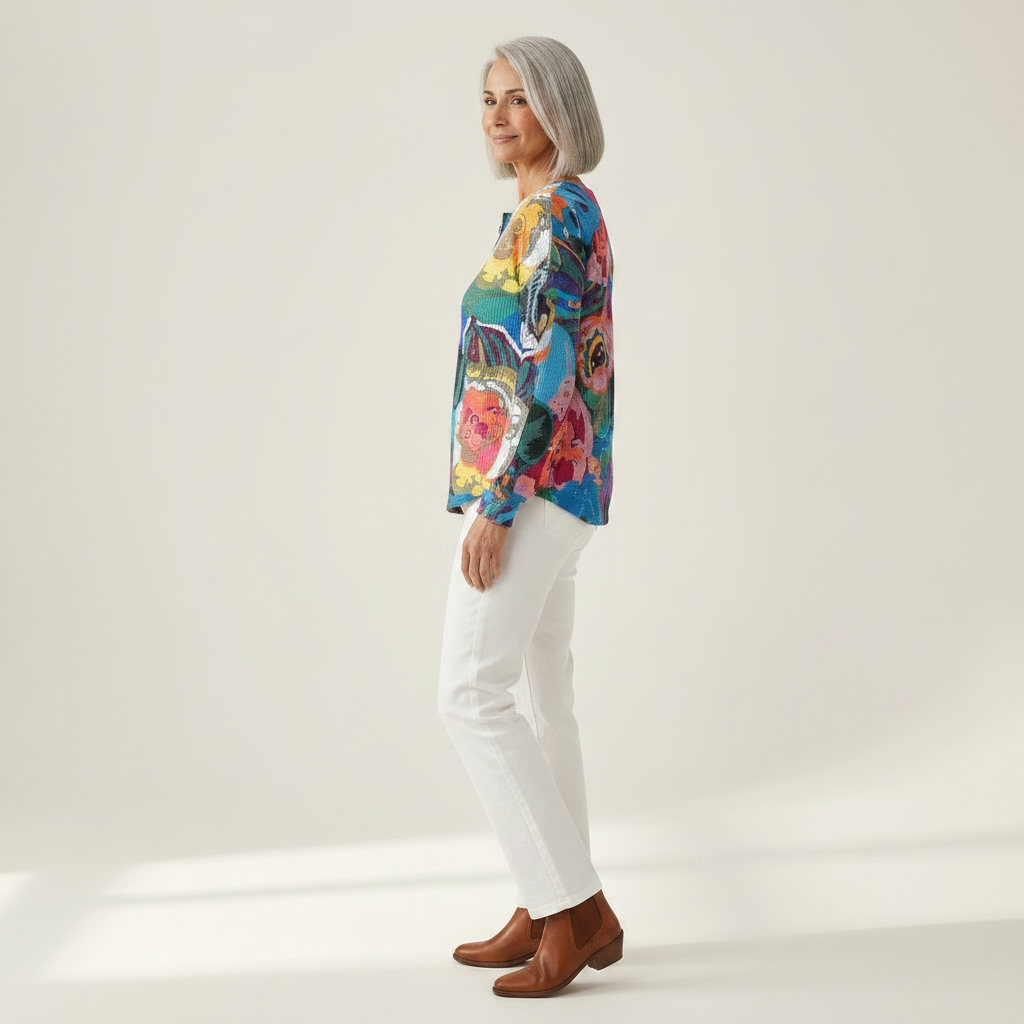 Ida - Pull à grandes fleurs colorées - vue de profil