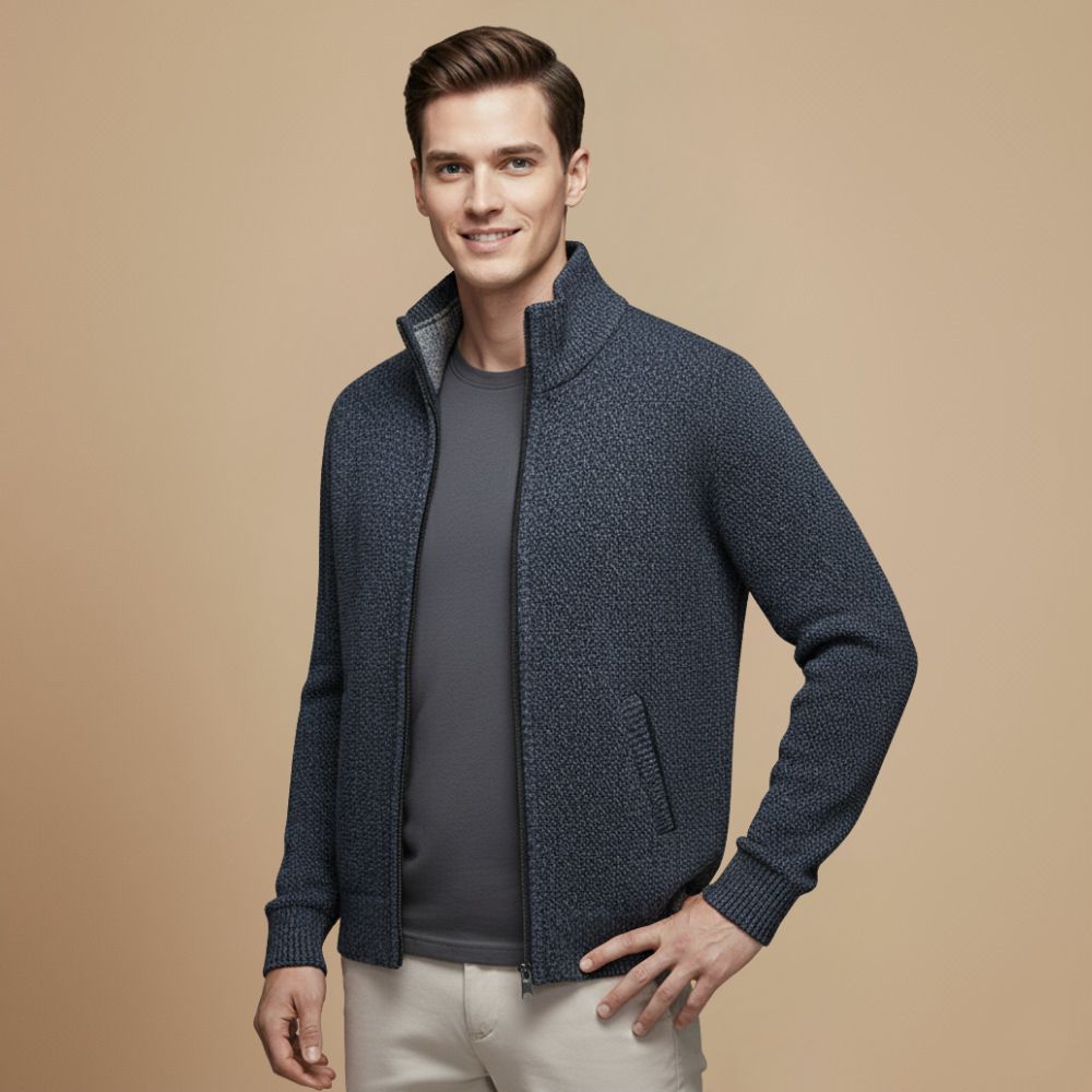 Jeffrey Gilet Zippé Homme – Pull Épais en Maille avec Col Montant & Doublure Chaude