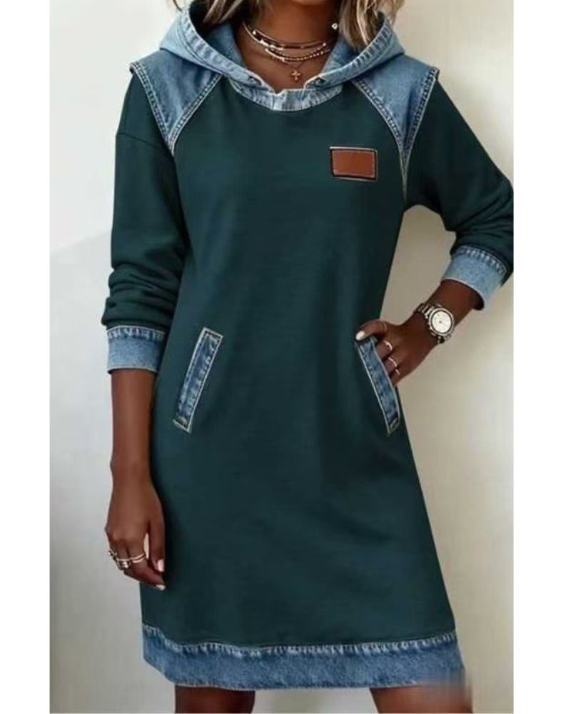 Irena - robe sweat à capuche effet jean, détail de la finition