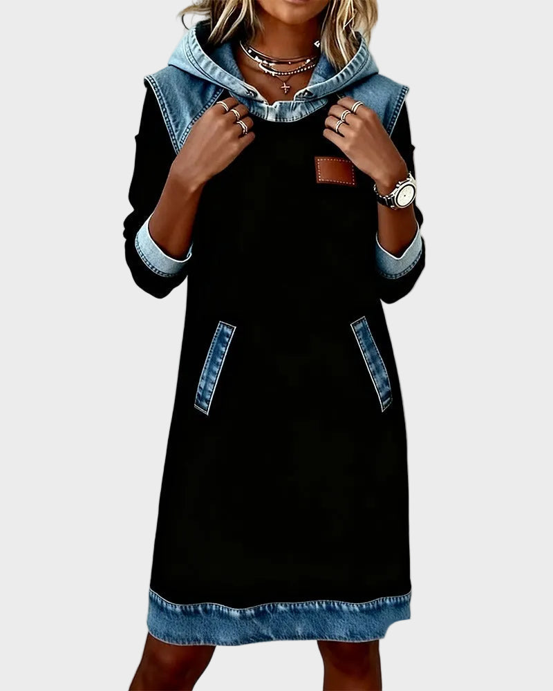 Irena : robe sweat à capuche effet jean | AMORA MODE