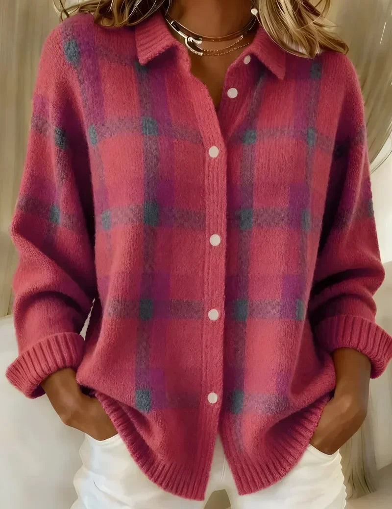 Anouk - gilet en tricot à carreaux classique avec col | AMORA MODE