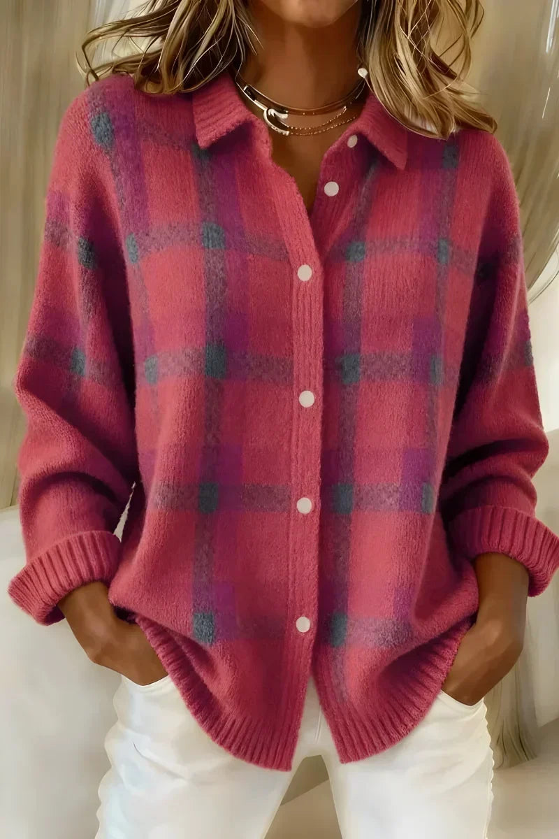 Anouk - gilet en tricot à carreaux classique avec col | AMORA MODE