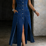 Camila - robe en jean sans manches boutonnée pour femme - vue 3