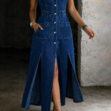 Camila - robe en jean sans manches boutonnée pour femme - vue 3
