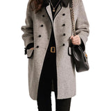 Lotte Manteau Femme Double Boutonnage – Laine Tweed, Élégance Classique & Chaleur
