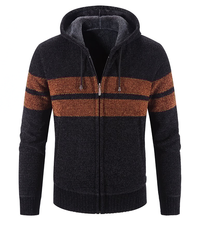 Nasir Cardigan Zippé Homme à Capuche – Tricot Épais, Doublure Thermique & Style Casual