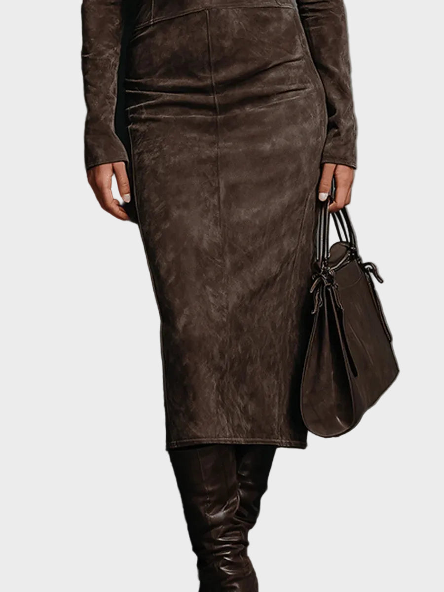 Ambre - robe midi à manches longues, détail de la finition