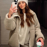 Fely Veste Teddy Femme – Manteau Oversize Chaud avec Col Haut & Tissu Ultra Doux