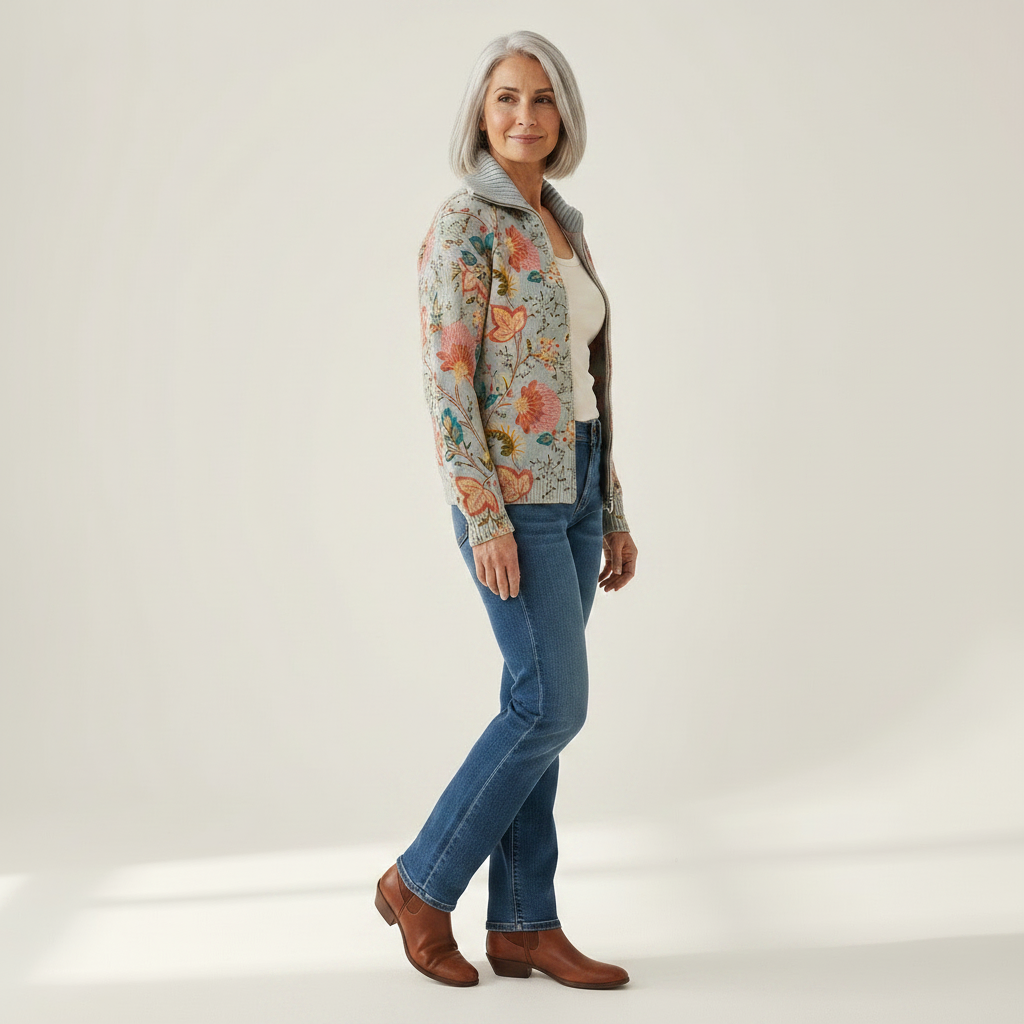 Petra | Gilet avec motif floral de jardin - vue de profil