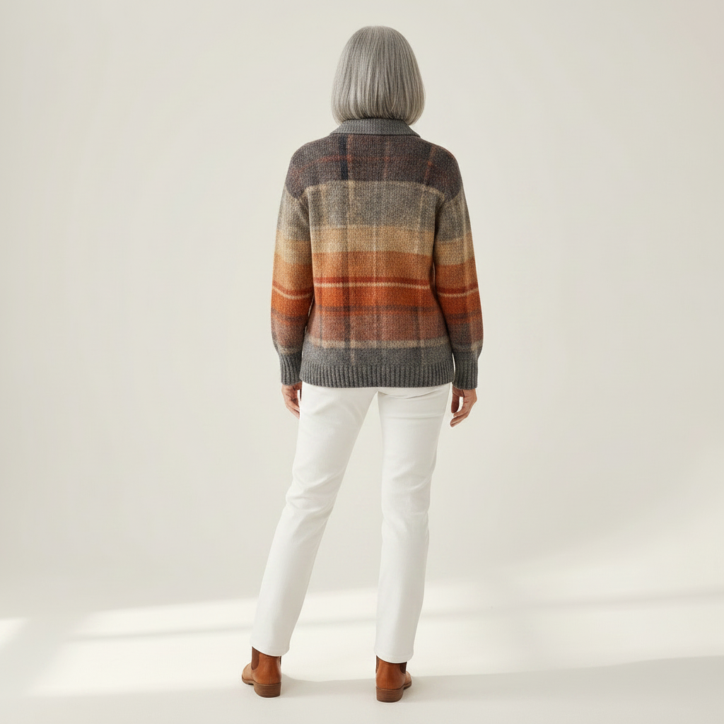Édith | Gilet en tricot à motif tartan pour l'automne - vue de dos