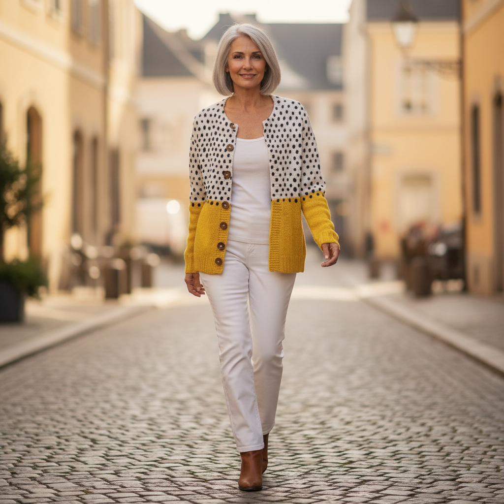 Selvya | Cardigan en maille vintage pour femme - porté en extérieur