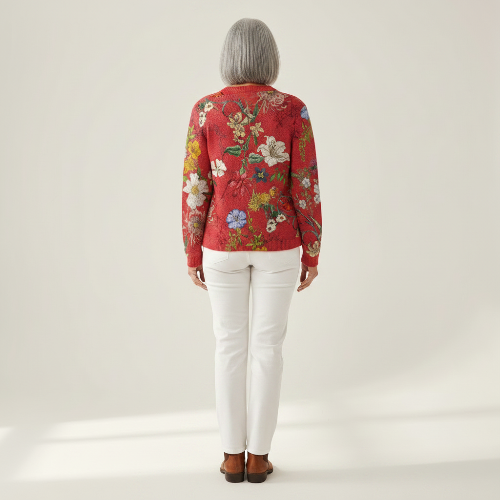 Amara | Cardigan en maille fleurie vintage pour femme - vue de dos