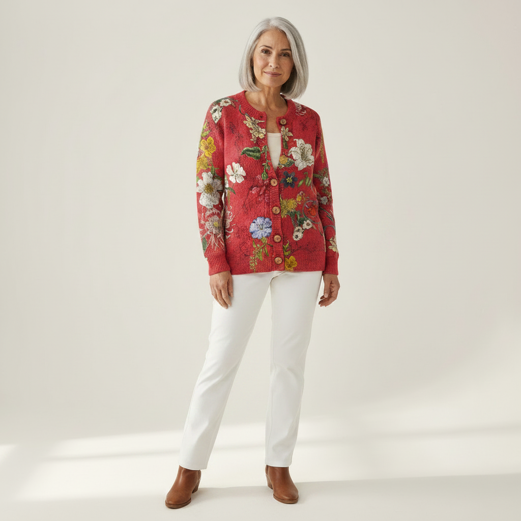 Amara | Cardigan en maille fleurie vintage pour femme - vue de face