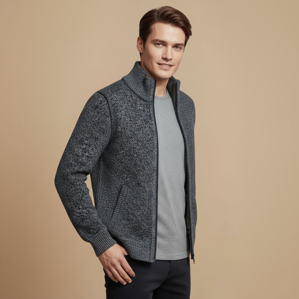 Jeffrey Gilet Zippé Homme – Pull Épais en Maille avec Col Montant & Doublure Chaude