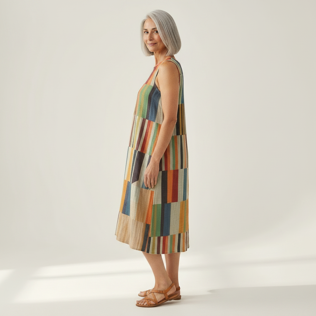Frédérique - robe fluide et confortable pour femme, portée en tenue d’été