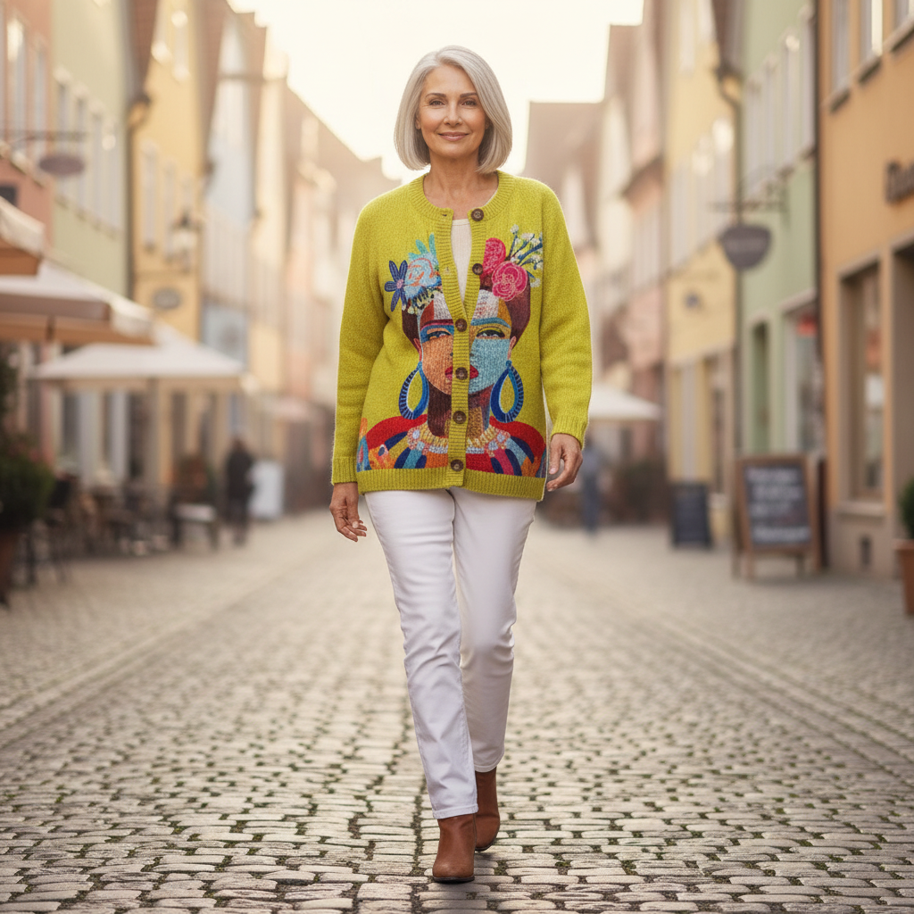 Serenya | Cardigan en maille vintage pour femme - en extérieur