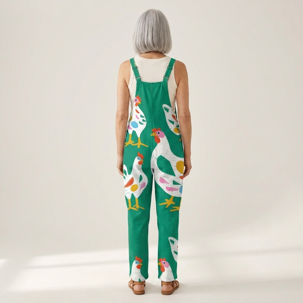 Céline - salopette imprimée à jambes larges, portée avec un haut uni
