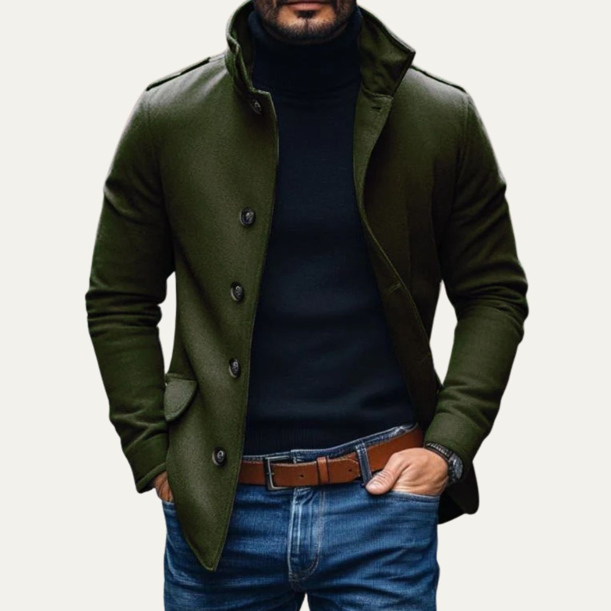Ravero Manteau Long Homme – Coupe Ajustée Élégante avec Boutonnage Classique d’Hiver