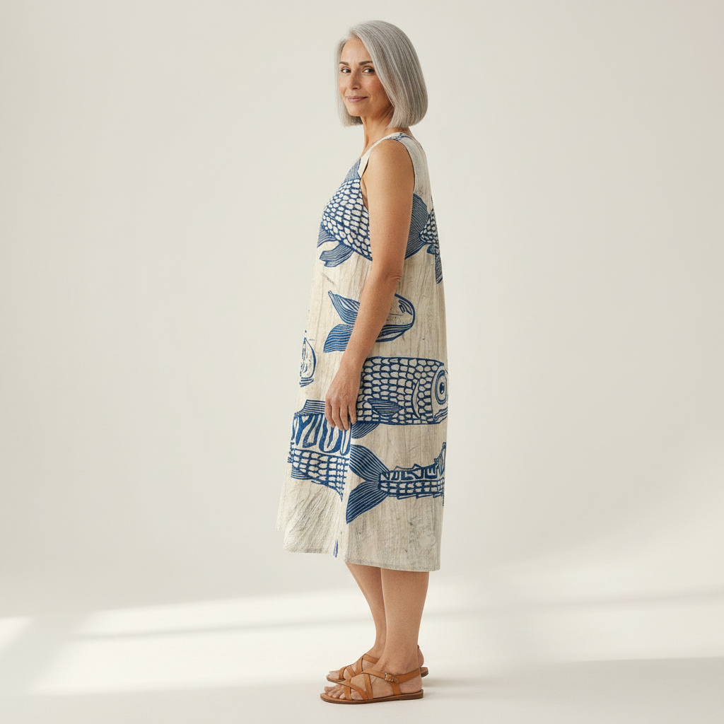 Justine - robe fluide et confortable pour femme, portée en tenue d’été