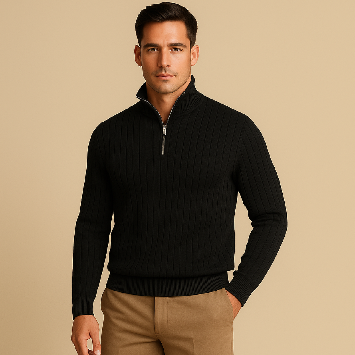 Ashford Pull Homme Demi-Zip – Maille Côtelée, Coupe Ajustée & Style Moderne