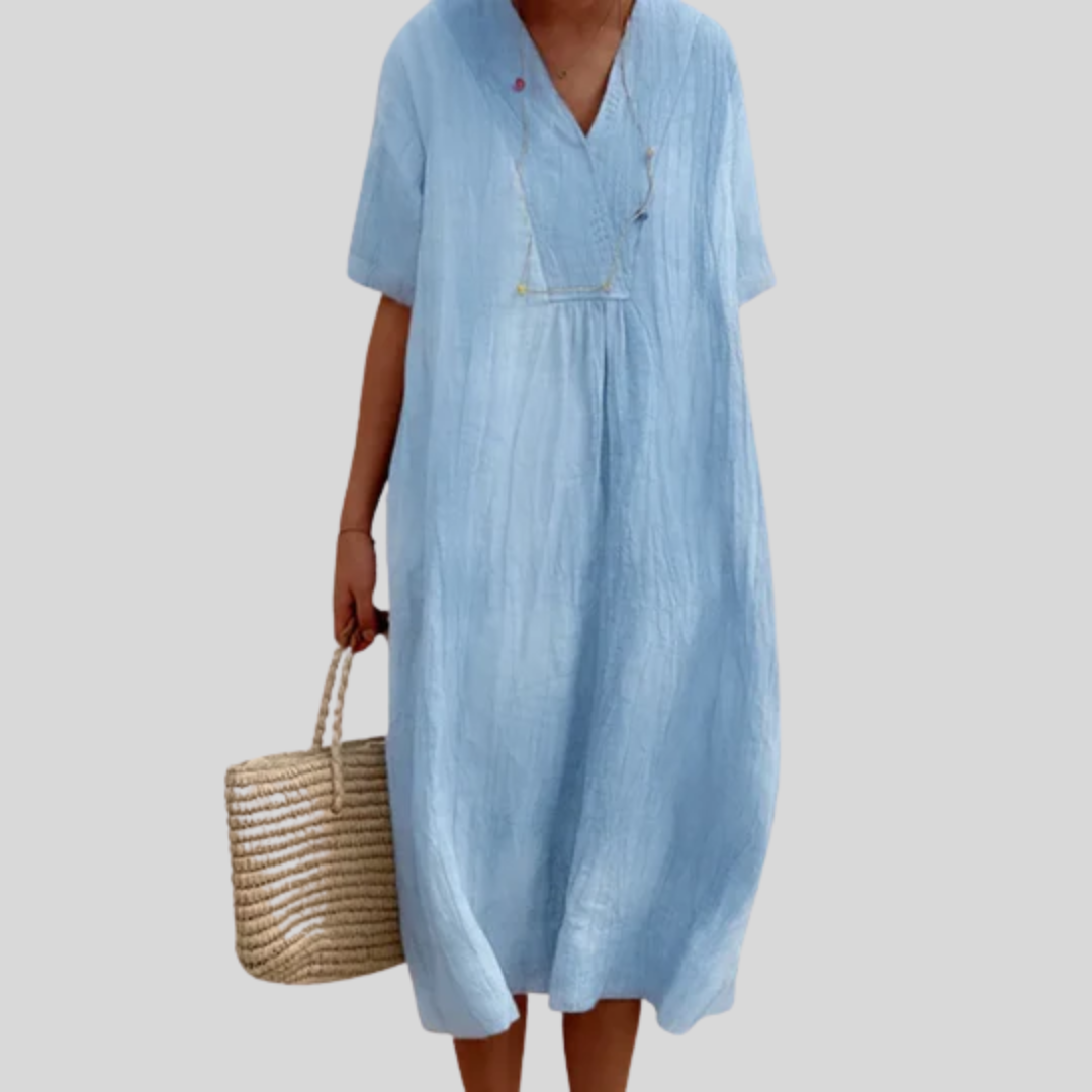 Charlotte - robe longue d’été pour femme, col en V et manches courtes