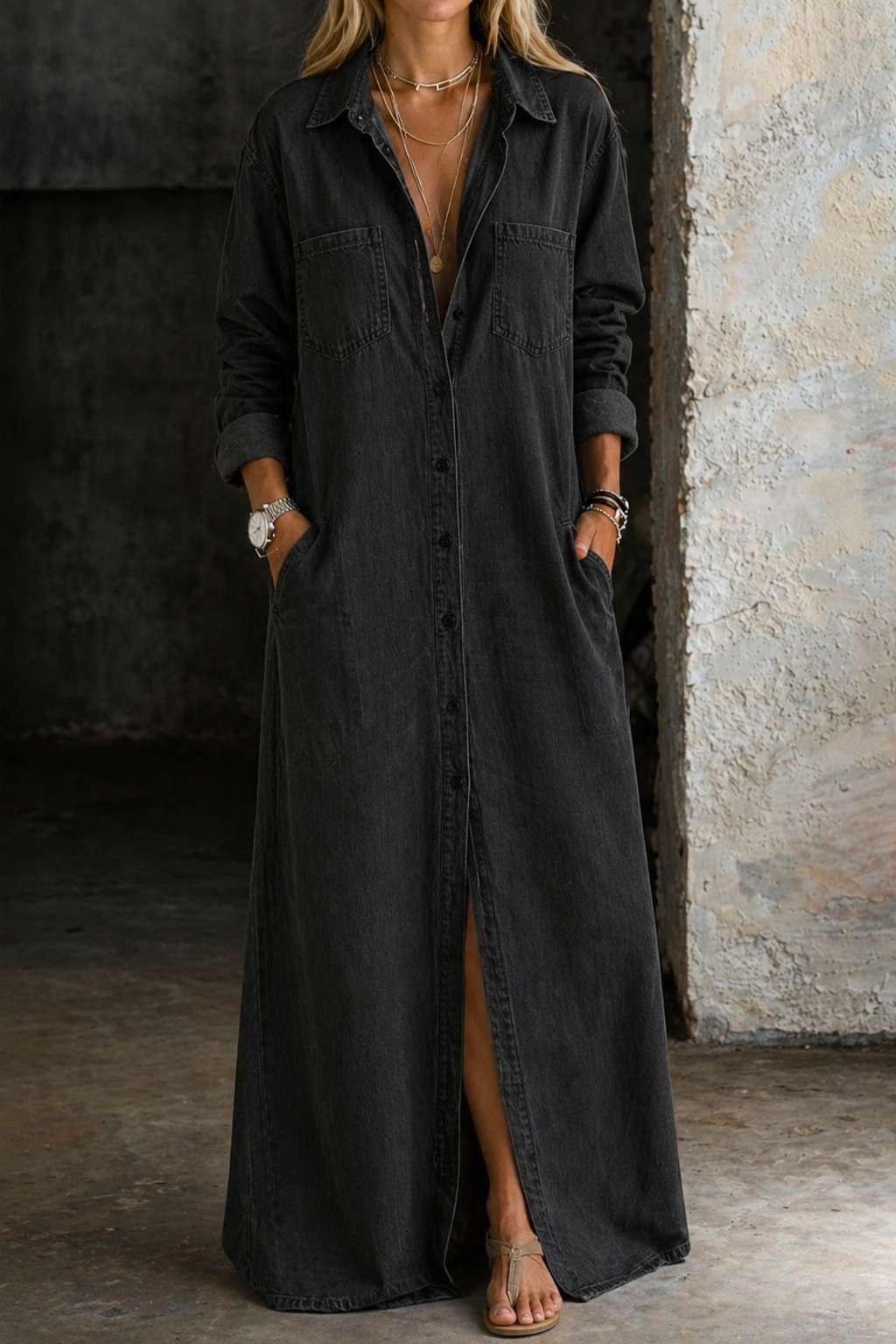 Delana - robe en denim à boutons pour femme - vue 5