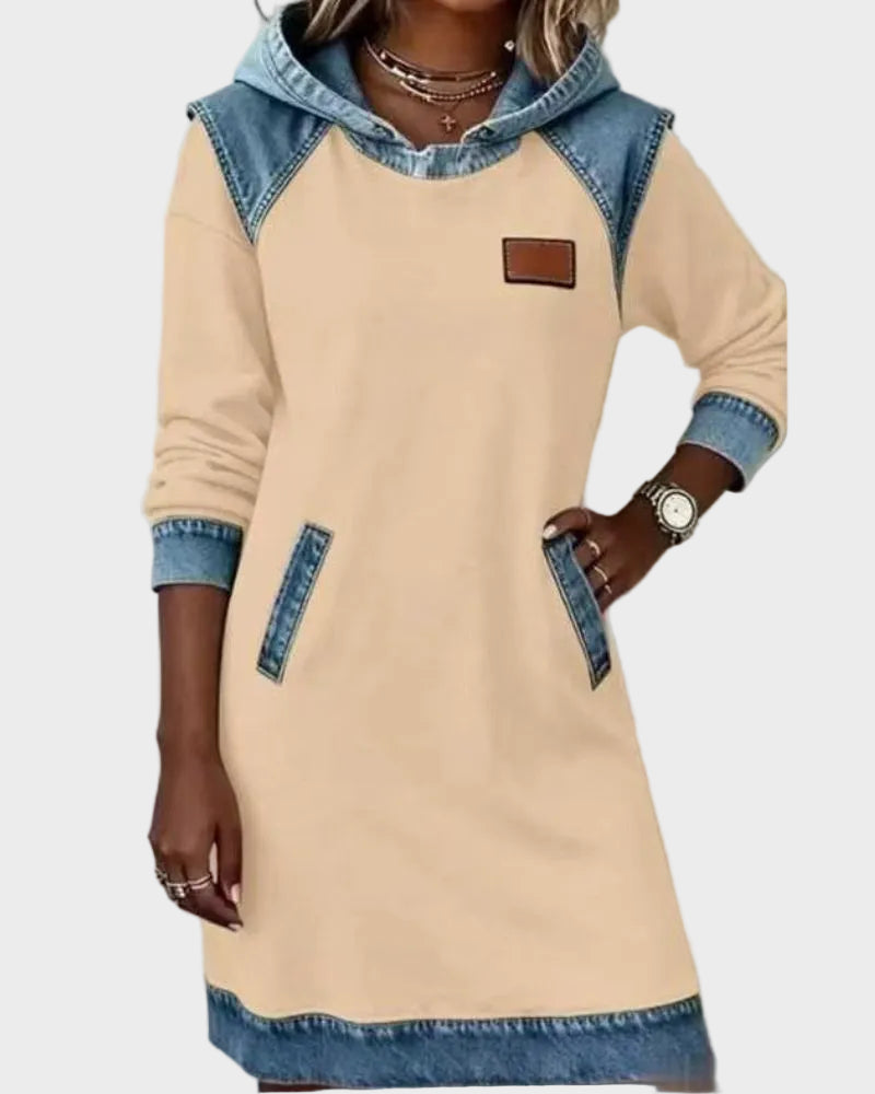 Irena : robe sweat à capuche effet jean, gros plan