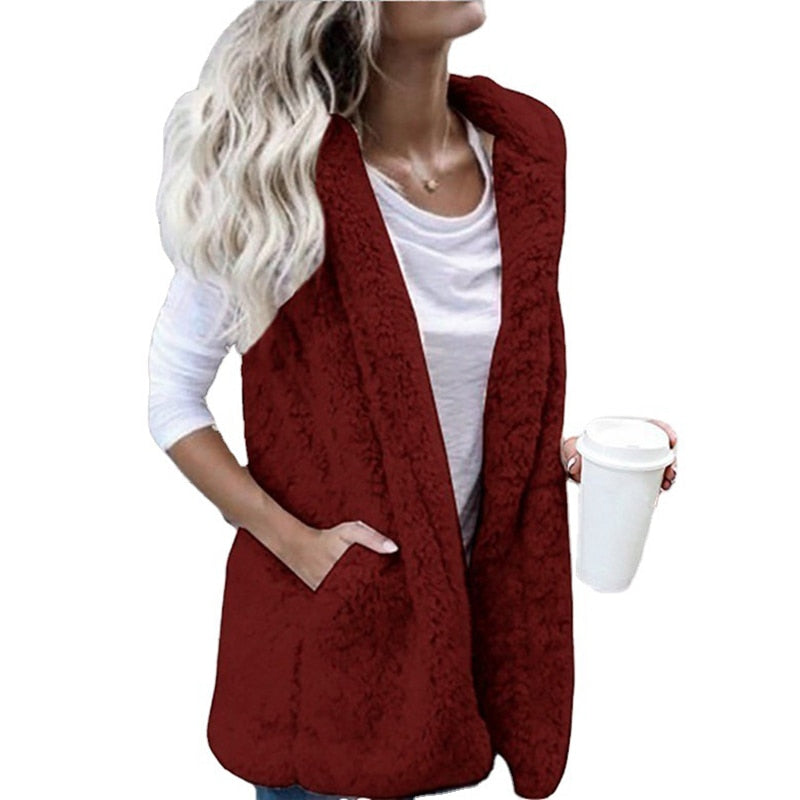 Luna Gilet Fuzzy Femme Sans Manches – Gilet Doux et Chaud à Col Haut, Coupe Décontractée