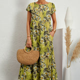 Robe Midi Femme Frances – Élégante Robe Fleurie en Tissu Respirant avec Coupe Féminine