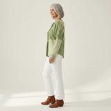 Nora - Pull patchwork dans les tons verts - détail du tissu
