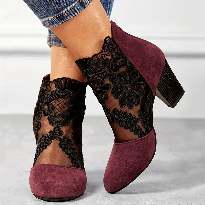 Chelsea Chaussures Femme en Mesh – Escarpins Élégants à Motif Floral avec Talon