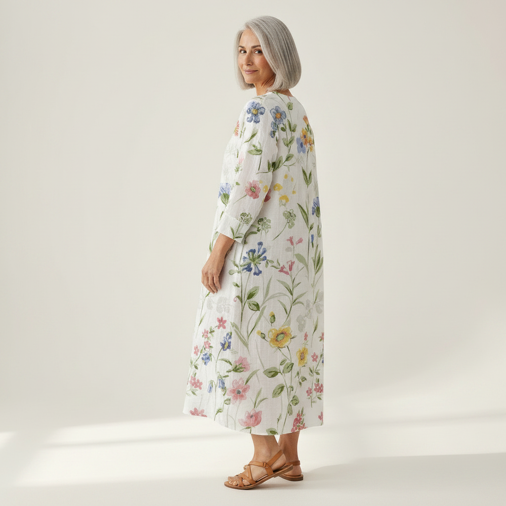 Maud - robe d’été imprimée pour femme, portée en tenue d’été