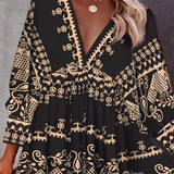 Robe d’Été Femme Ava – Mini Robe Légère avec Col en V, Manches 3/4 & Détail Bohème Imprimé