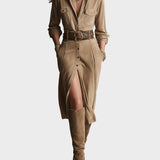 Roxane : robe midi tendance en suédine marron pour femme, vue détaillée