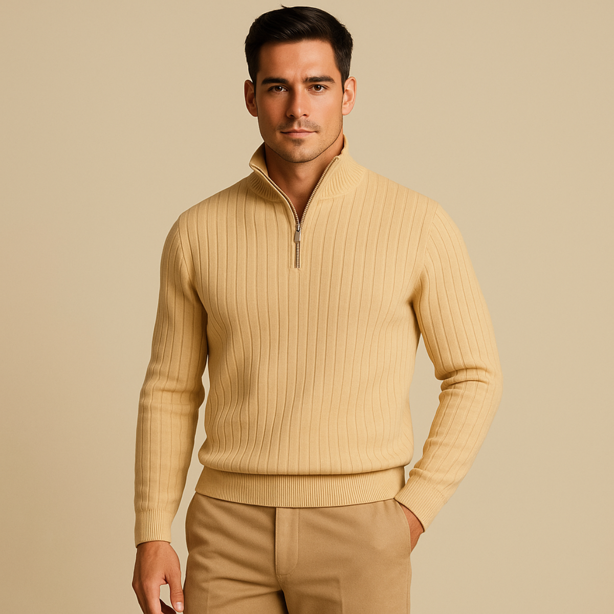Ashford Pull Homme Demi-Zip – Maille Côtelée, Coupe Ajustée & Style Moderne