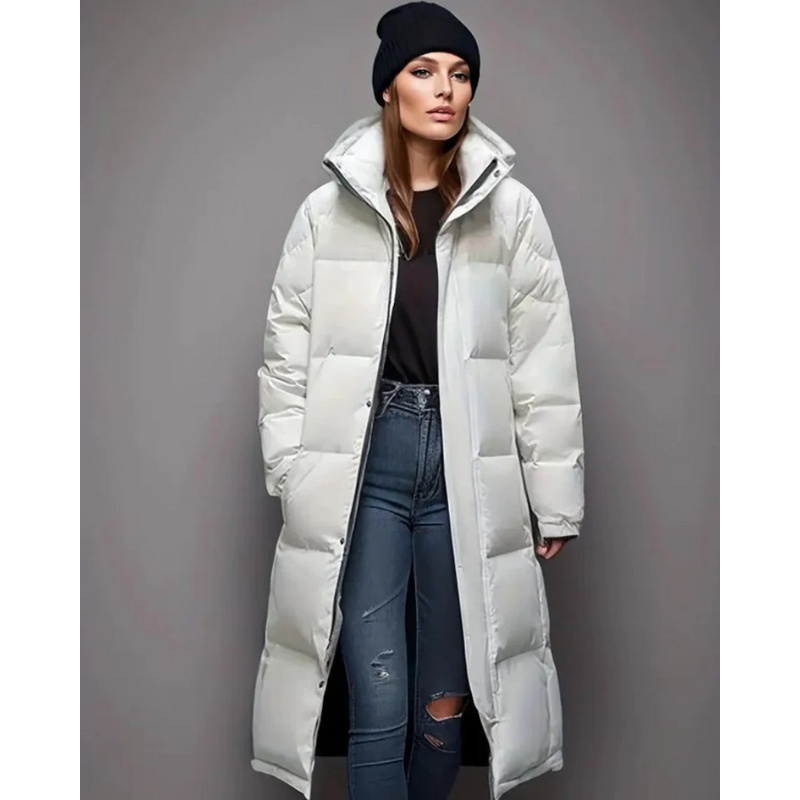 Emma Parka Puffer Femme Longue – Manteau Matelassé Chaud avec Fermeture Zippée & Poches